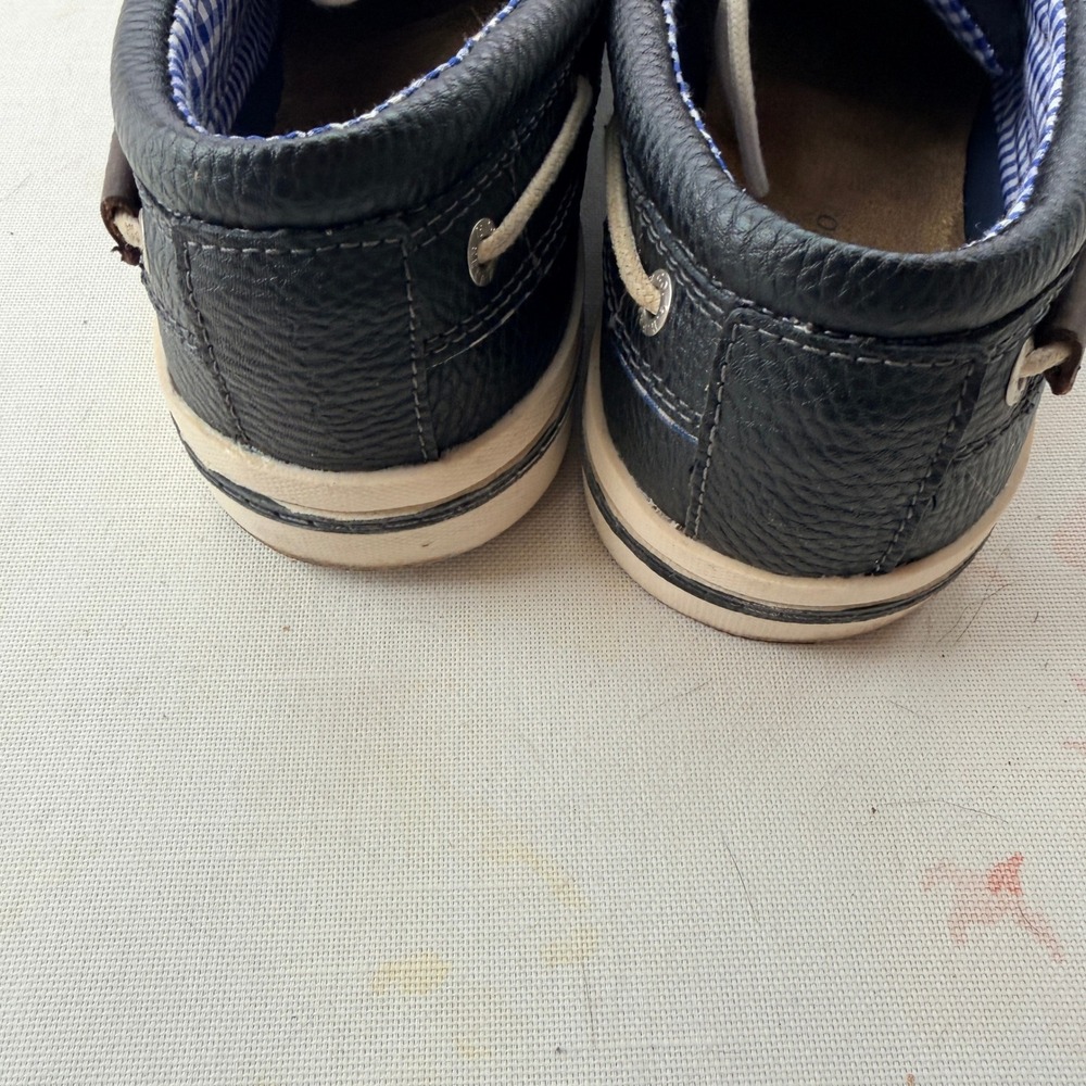 GH Bass & Co Adam Men's Navy Grained Leather Boat Shoes Gingham Lining-Size 11.5 - Picture 11 of 12